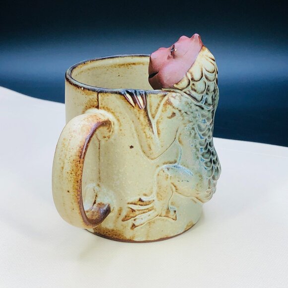 Vintage 70s UCTCI Anthropomorphic Lizard Mug, Japan Redware Pottery Coffee Cup - Picture 1 of 12